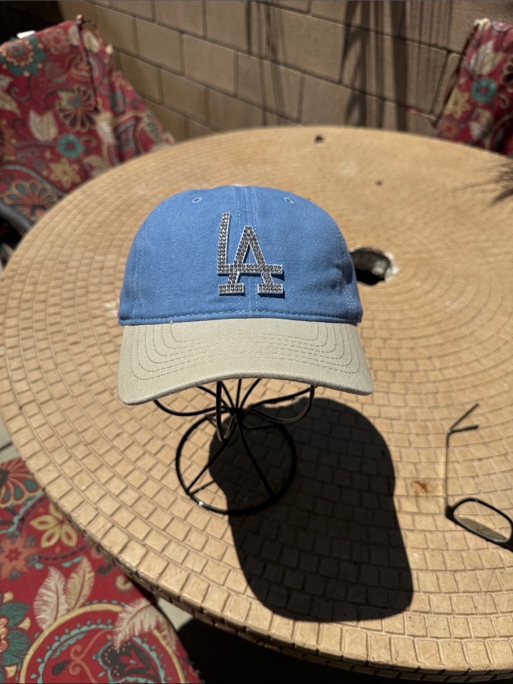 LA Rhinestone Logo Baseball Cap - Light Blue & Khaki